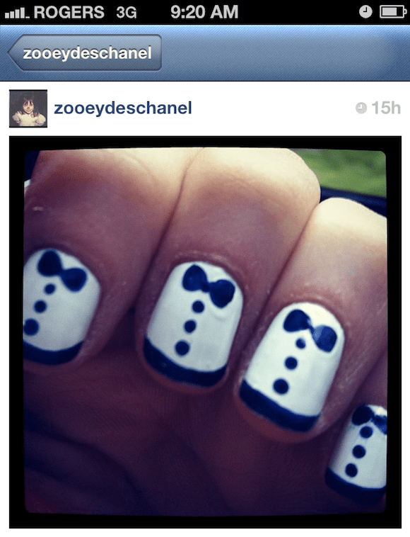 zooey deschanel tuxedo manicure